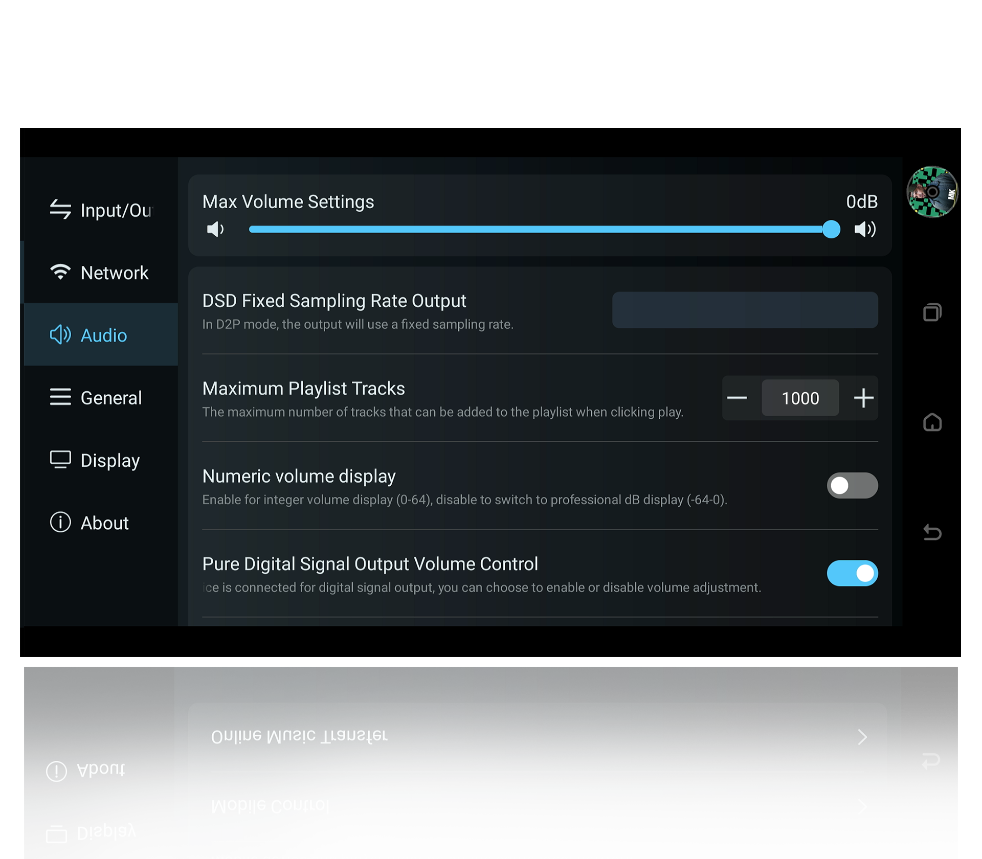 Audio settings
