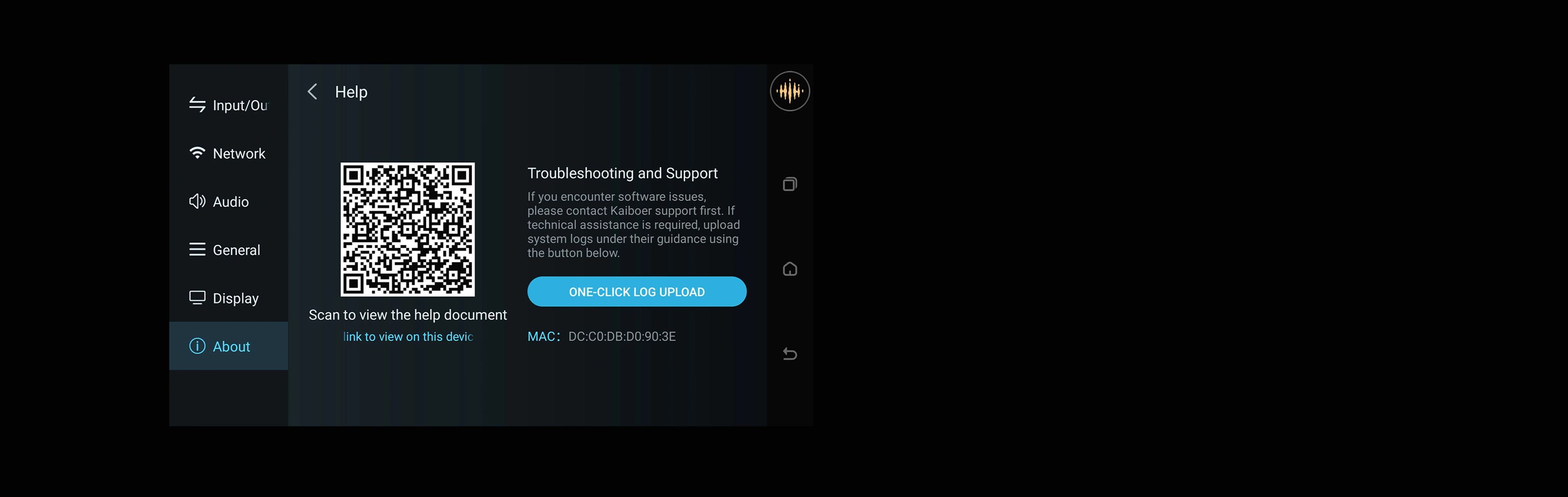 Kaiboer app one-click log upload support screen