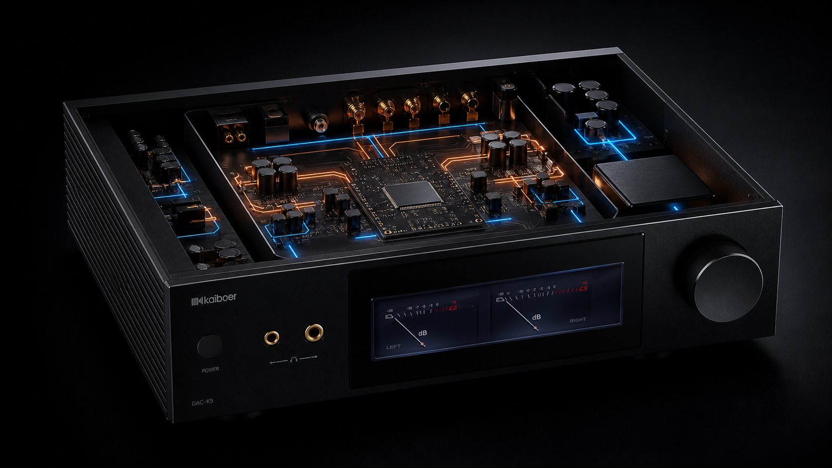 Conceptual cutaway visualization of the DAC-K5 internal audio architecture