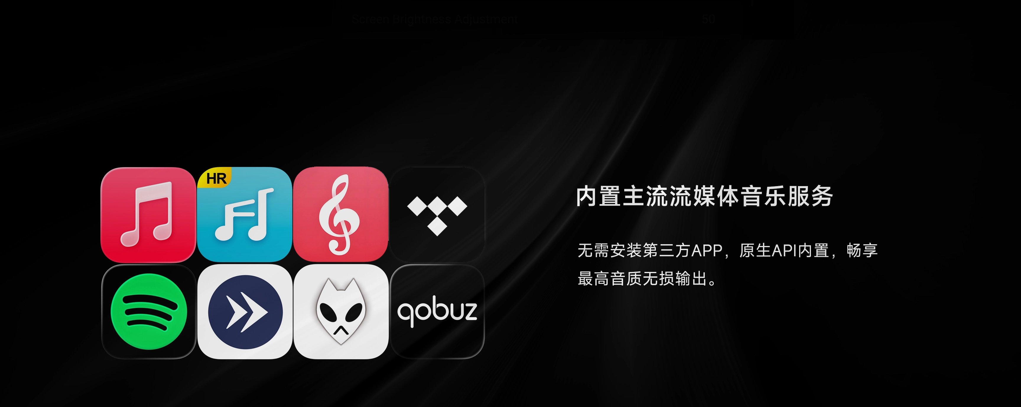 Music streaming service icons supported by DMP-K8 PRO