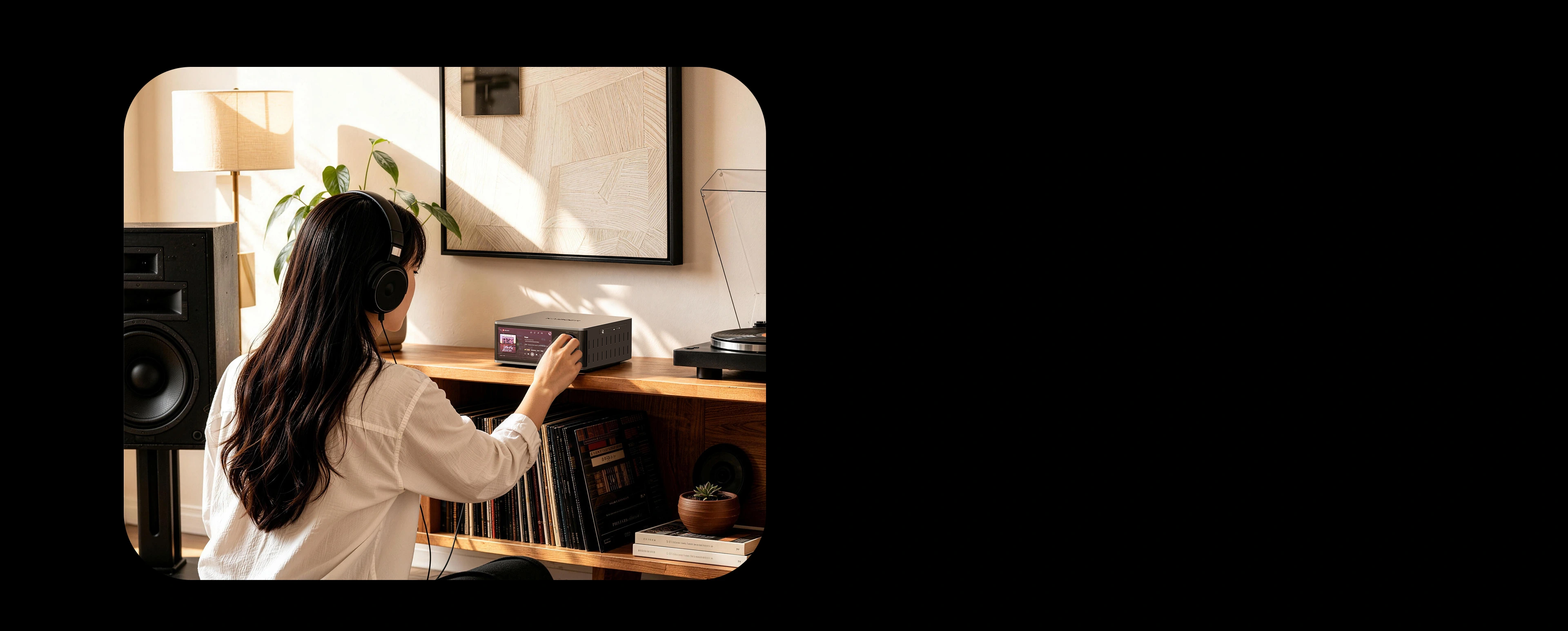 Listening to the AIO200 with headphones in a home audio setup