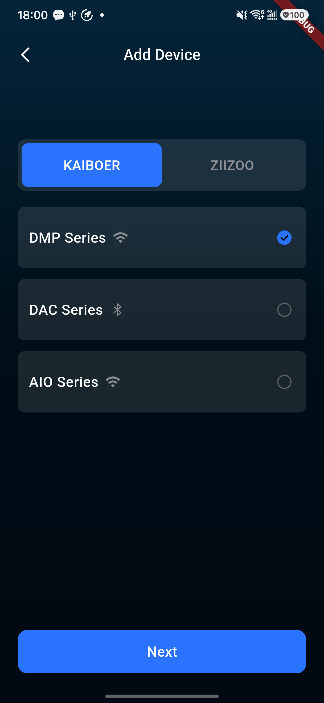 Add-device screen with supported product series.