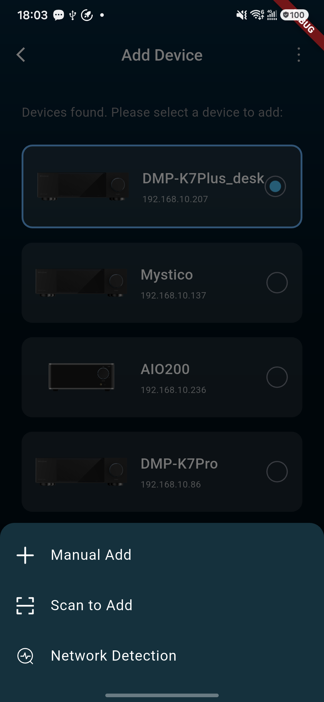 Kaiboer Home device scan results and add-device actions.