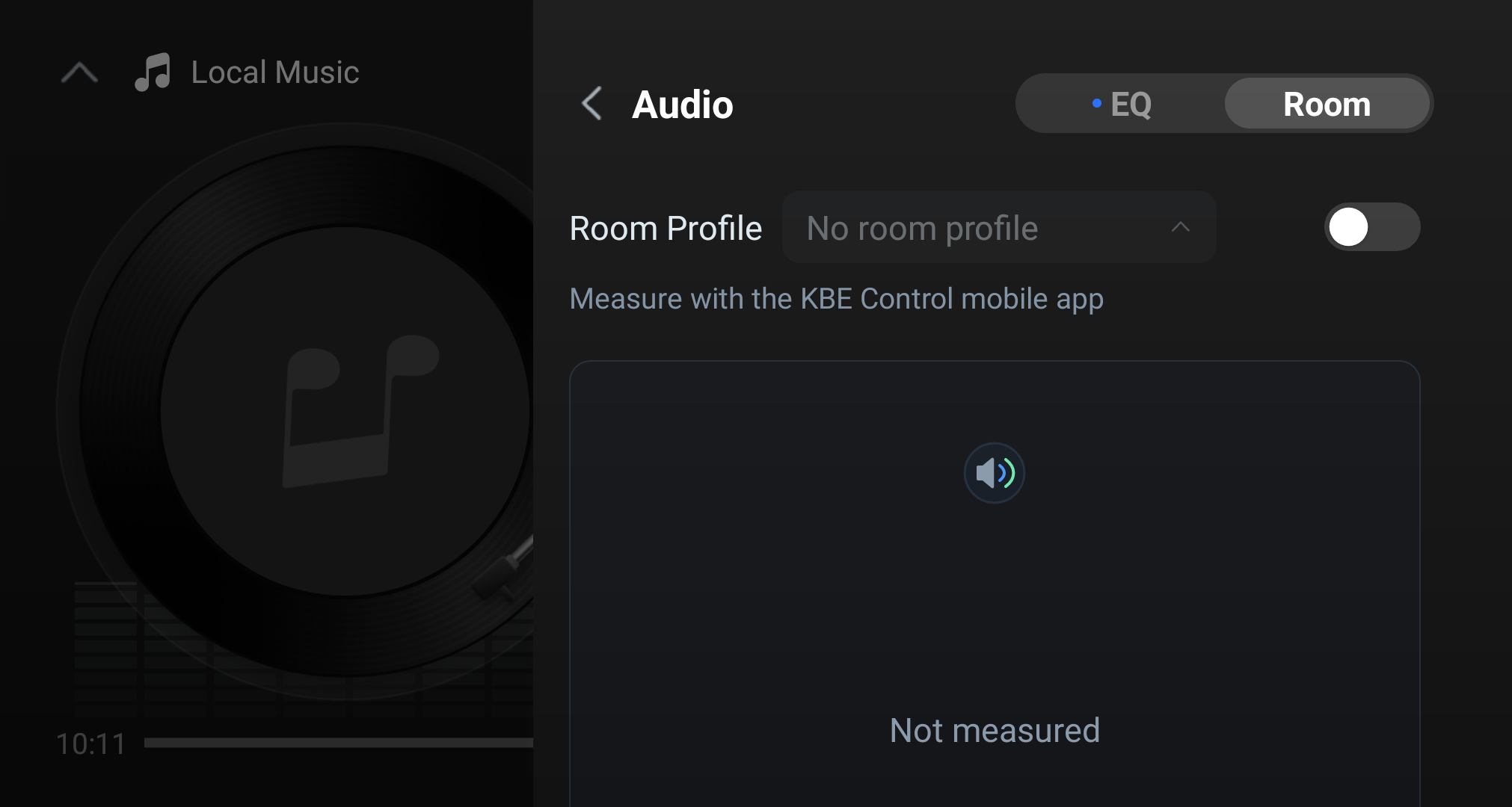 Room Acoustics tab with no room profile selected.