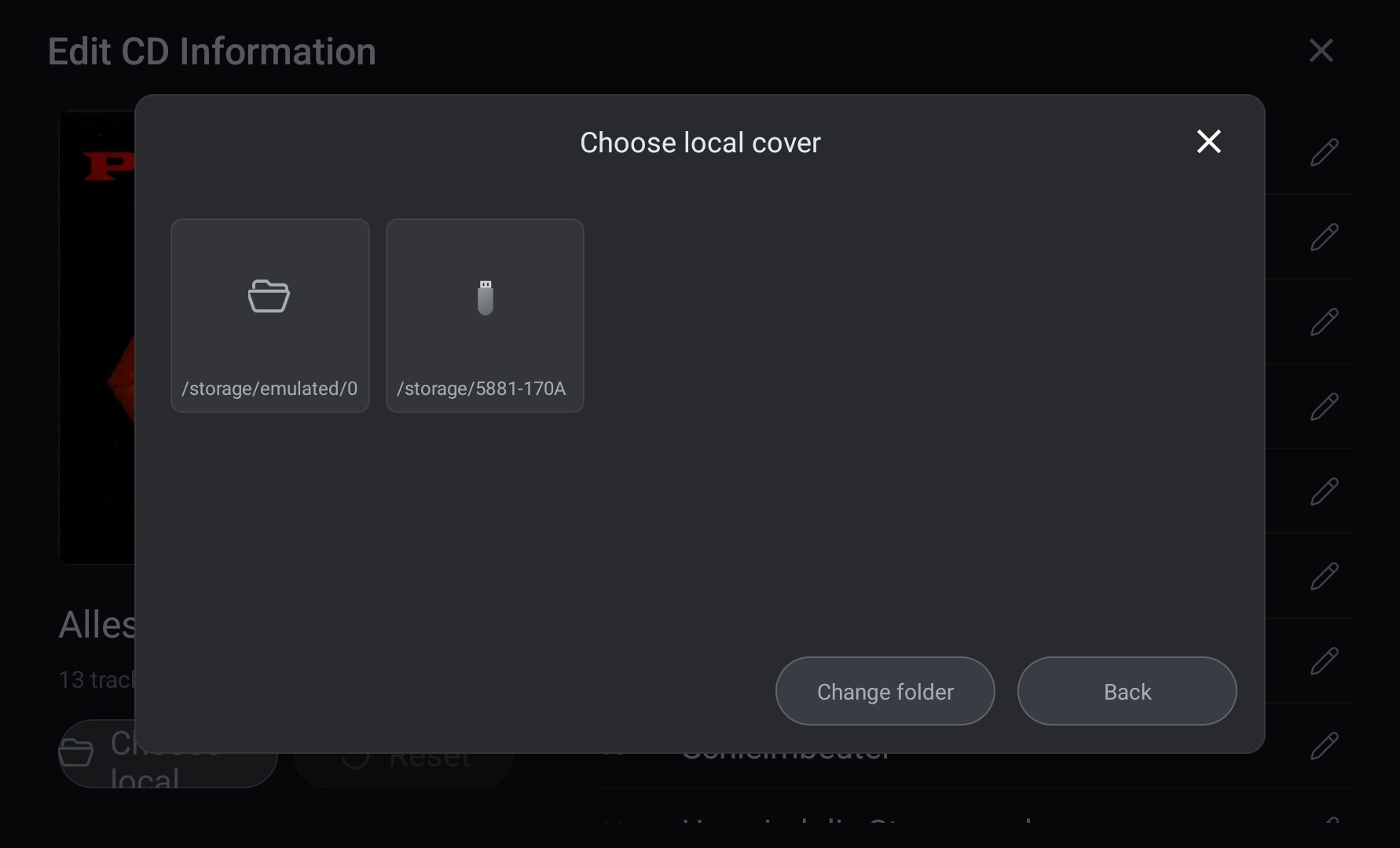 Local-cover picker used while editing CD information.