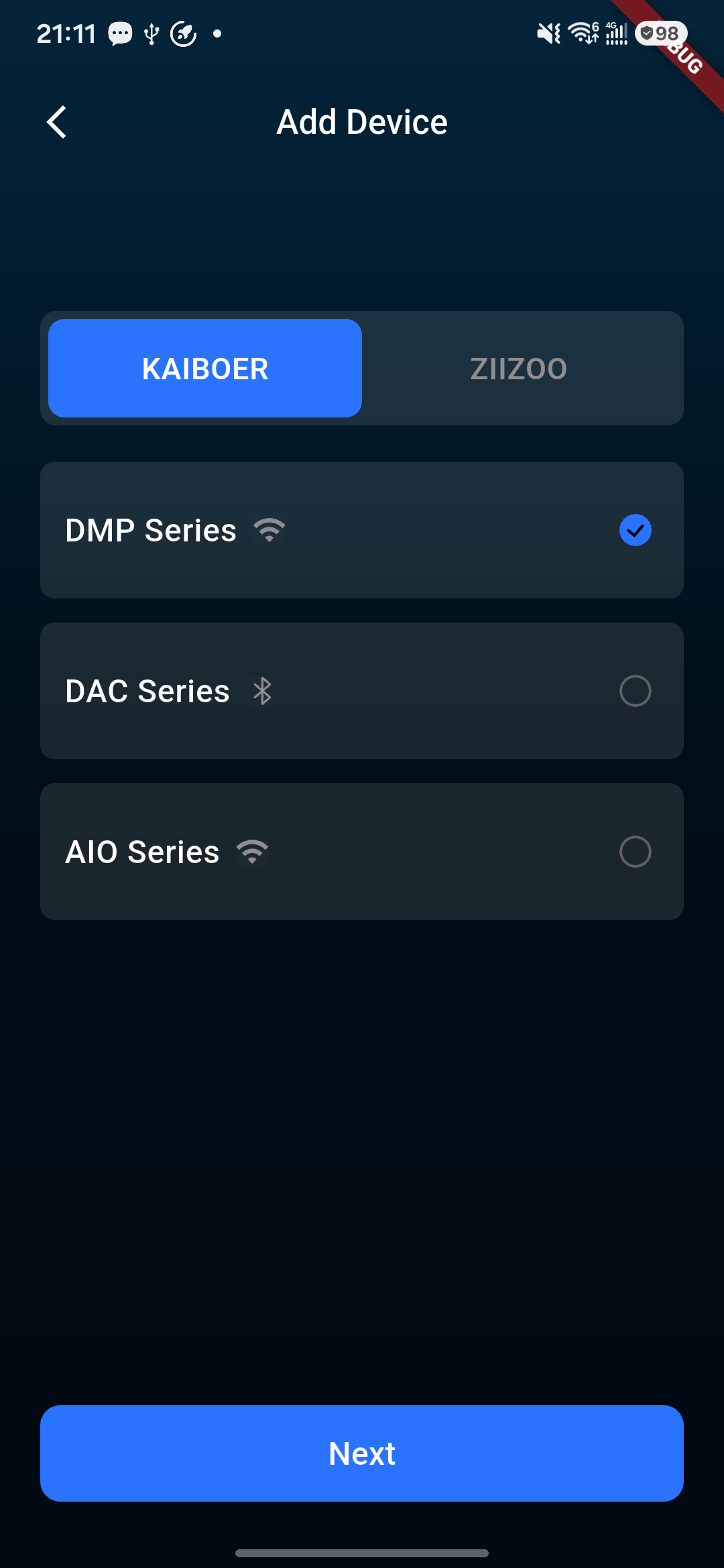 Add Device: choose a device series before searching.