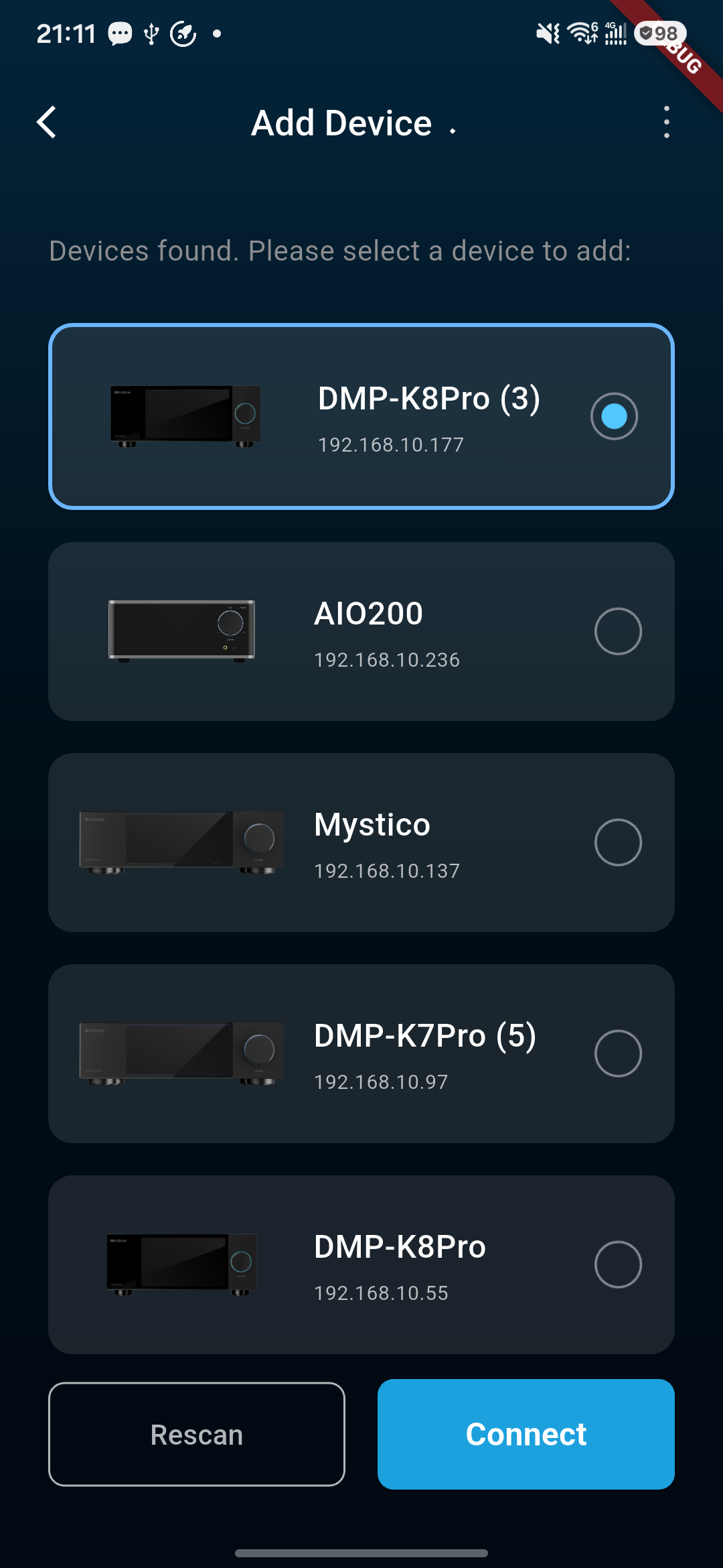 Kaiboer Home device search results screen.
