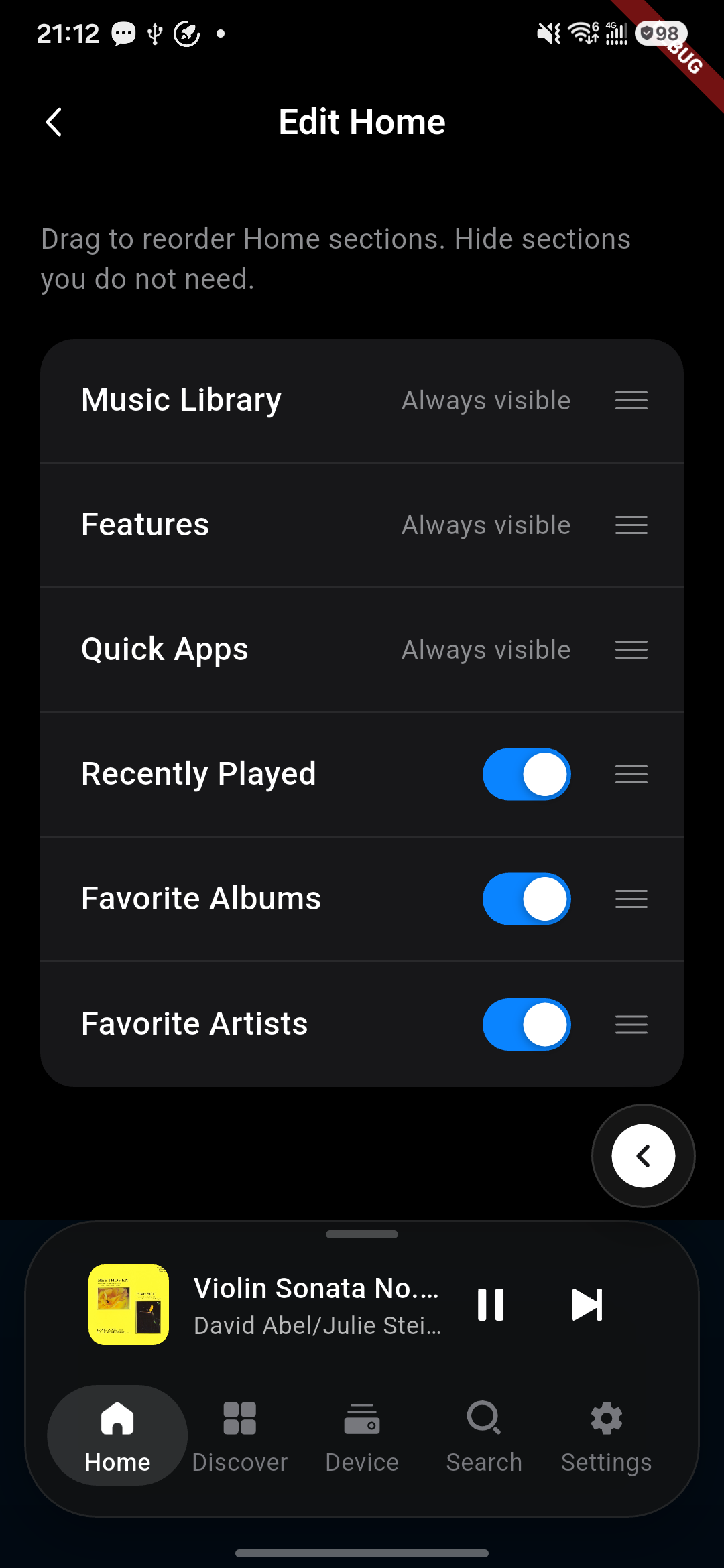 Edit Home: reorder or hide Home sections.