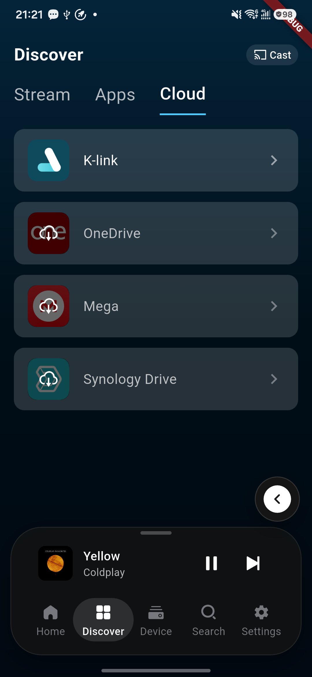 Discover — Cloud: available cloud-service entries.