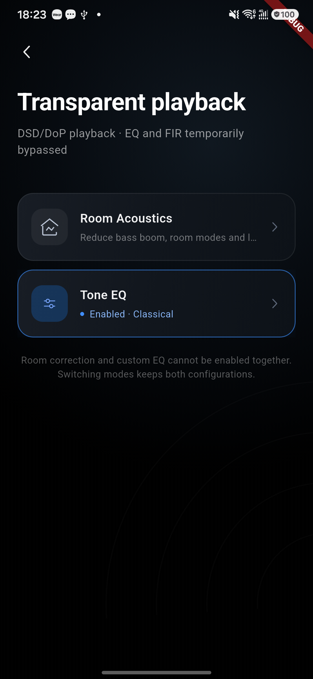 Kaiboer Home transparent-playback screen with audio processing options.