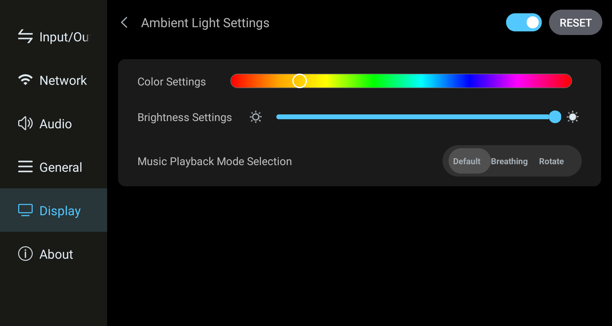 Ambient-light settings screen.