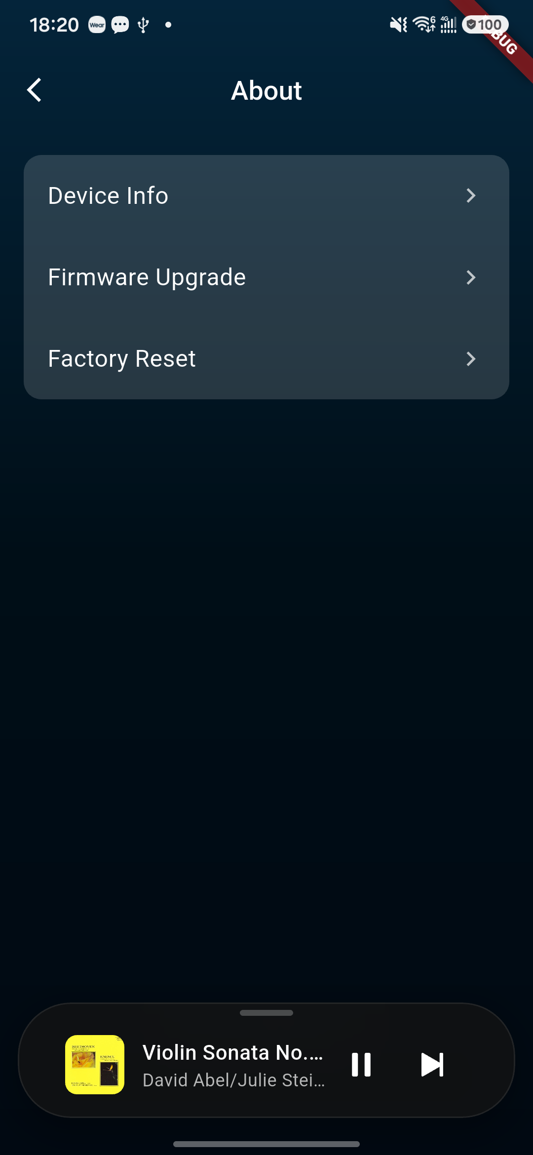Kaiboer Home About screen with device information, firmware, and reset options.
