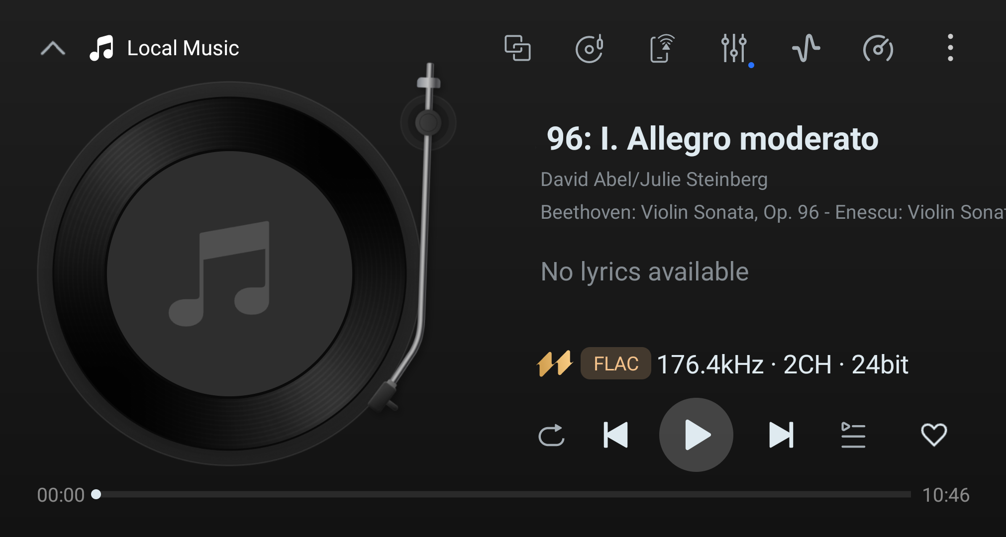 Playback screen showing current track technical information.