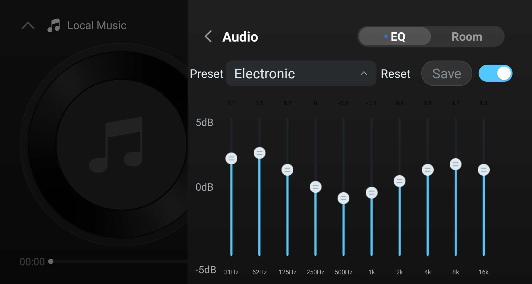 EQ editor with the Electronic preset selected.