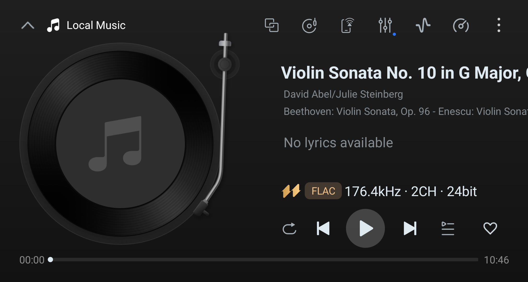 Music Player playback screen used to open EQ controls.