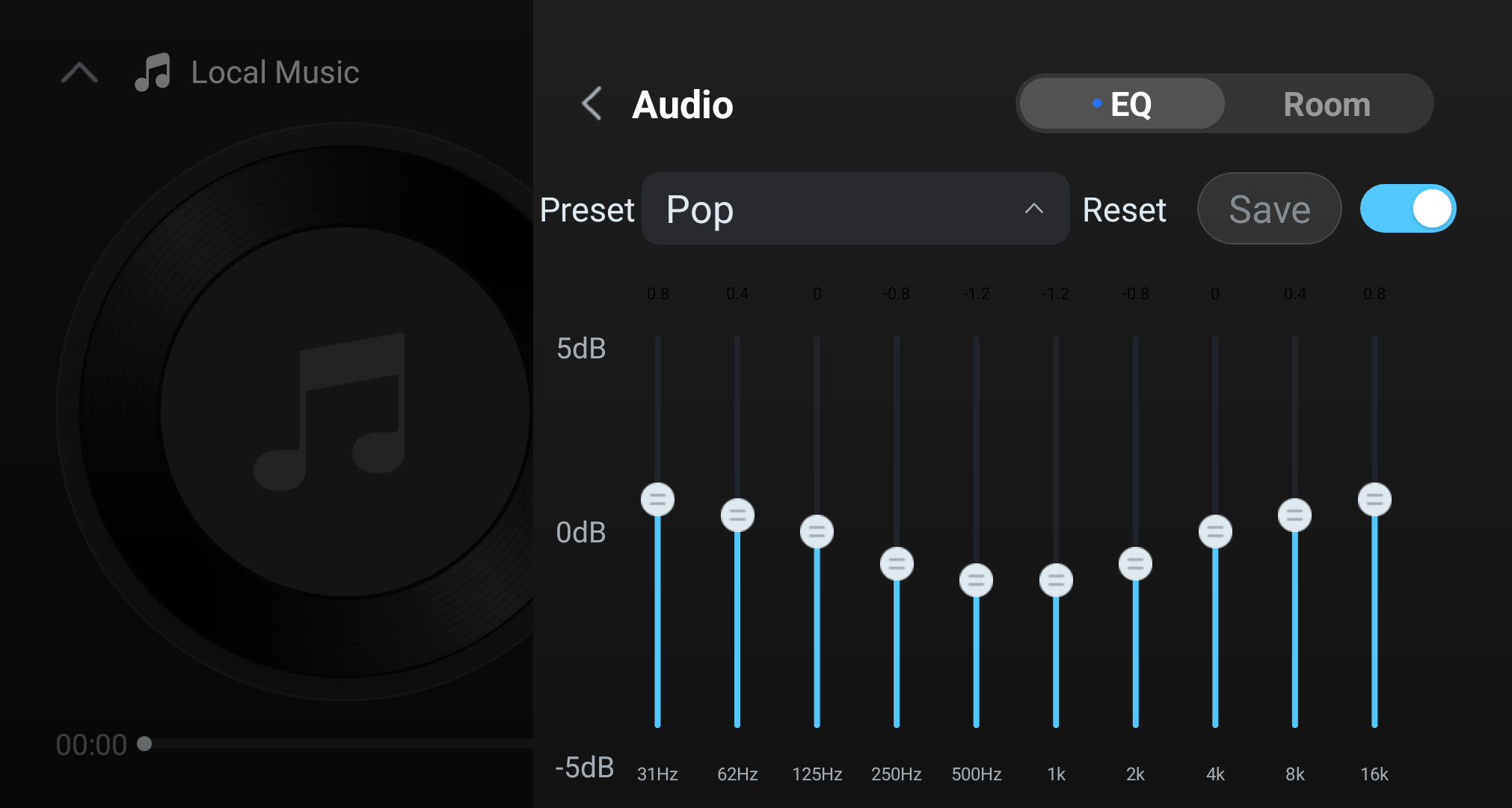EQ editor with the Pop preset selected.