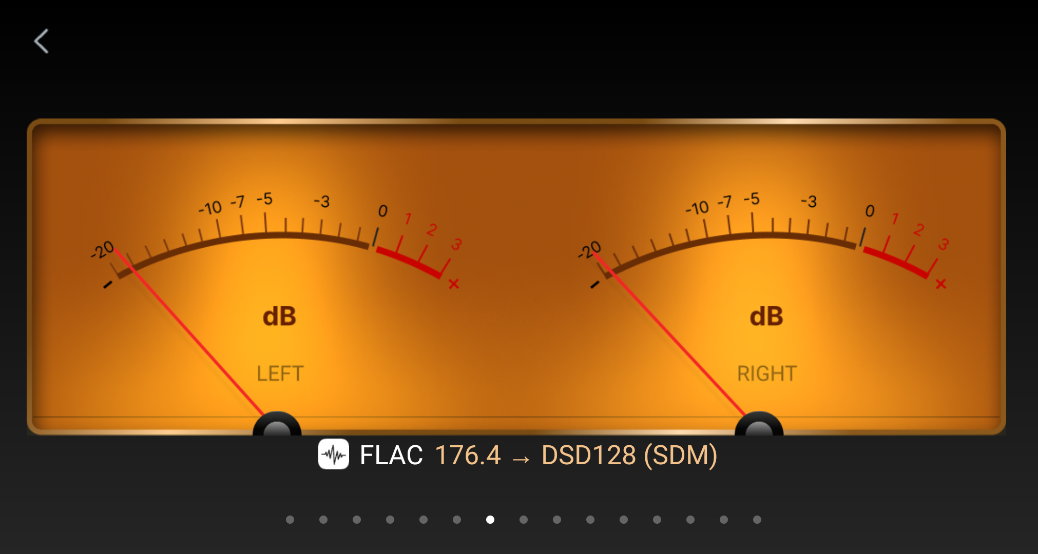 Analog-style VU meter display during playback.