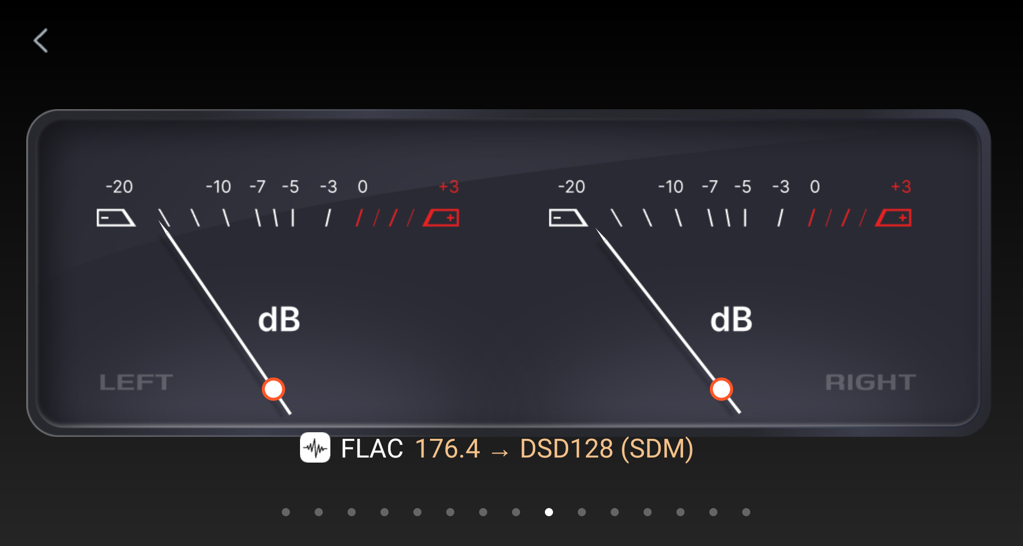 Alternate VU meter style with level needles and format details.