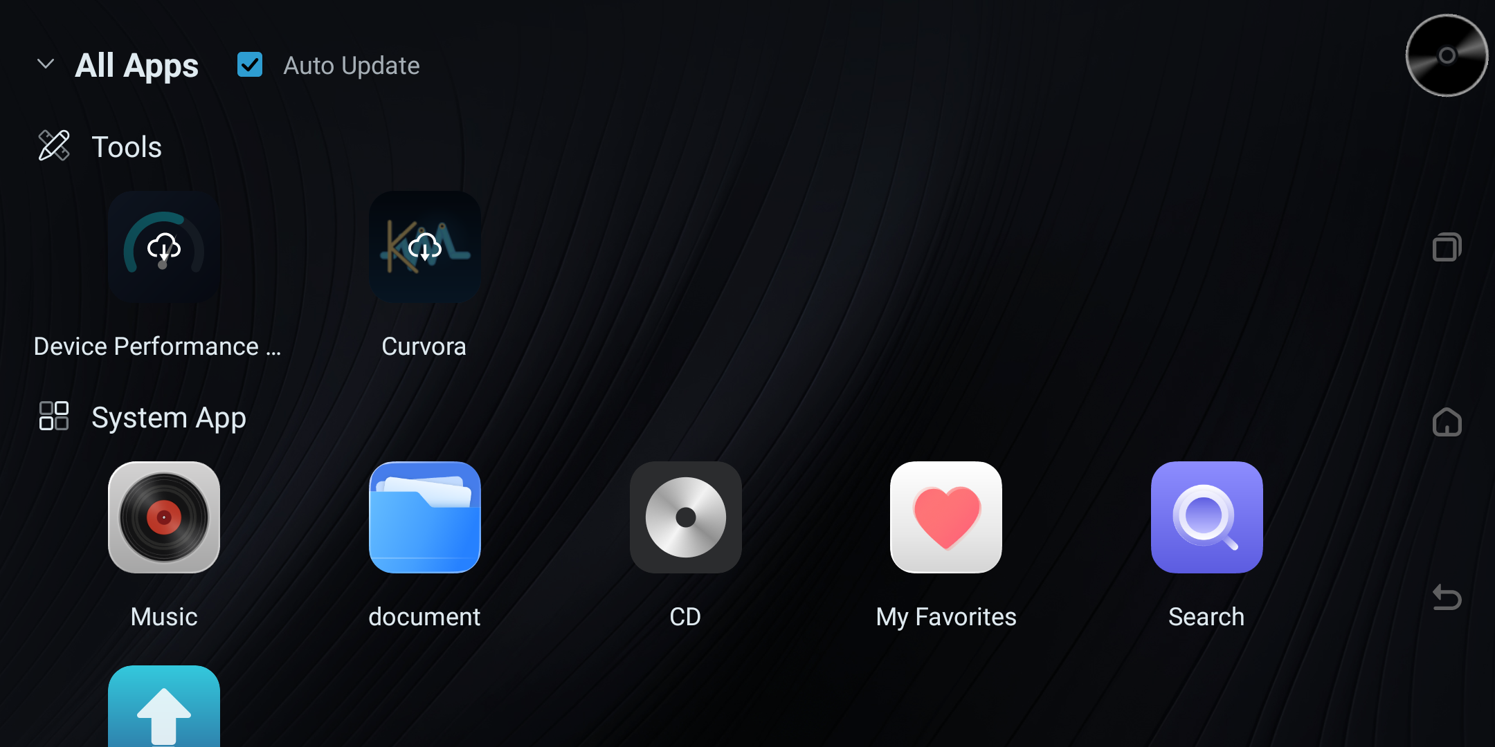 All Apps screen showing built-in tools and system apps.