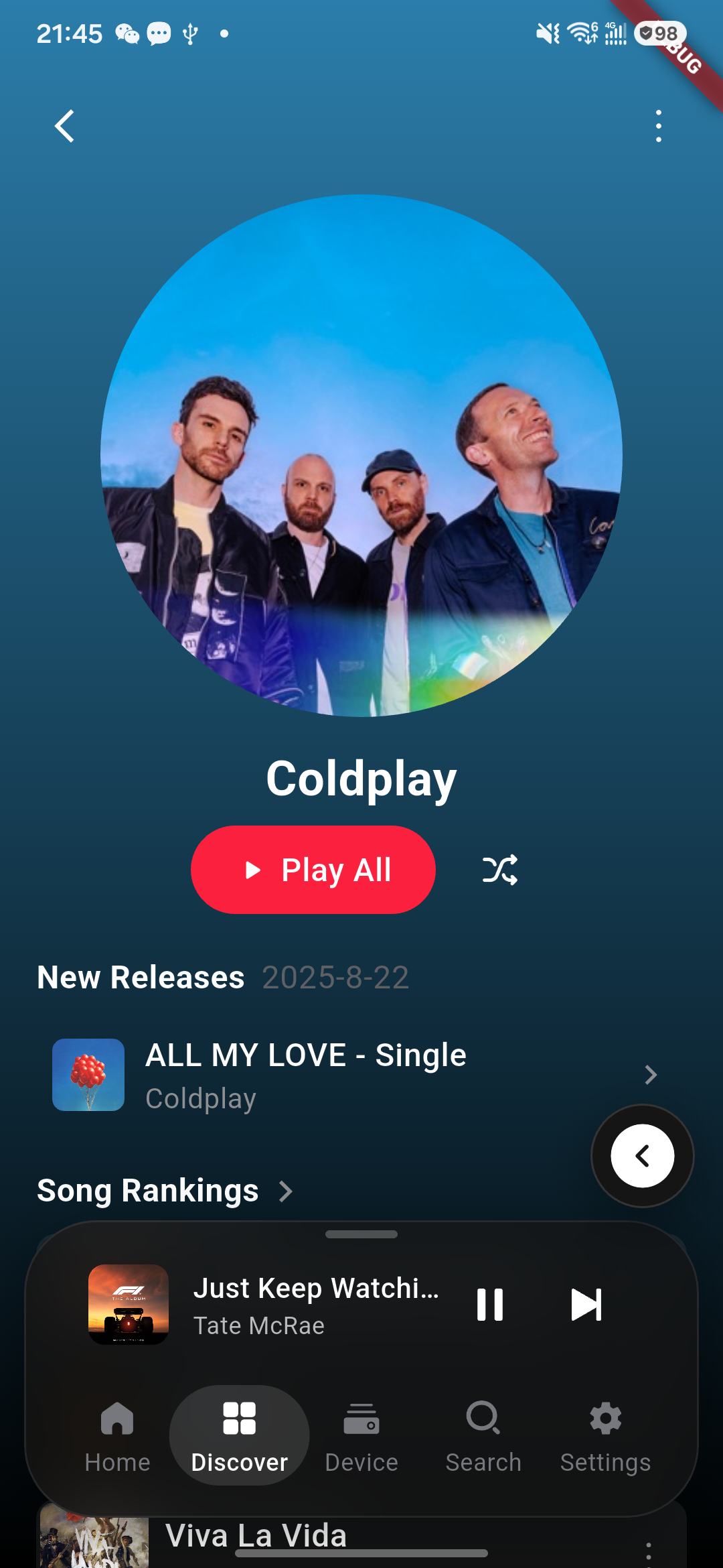 Apple Music artist-detail page with related content.