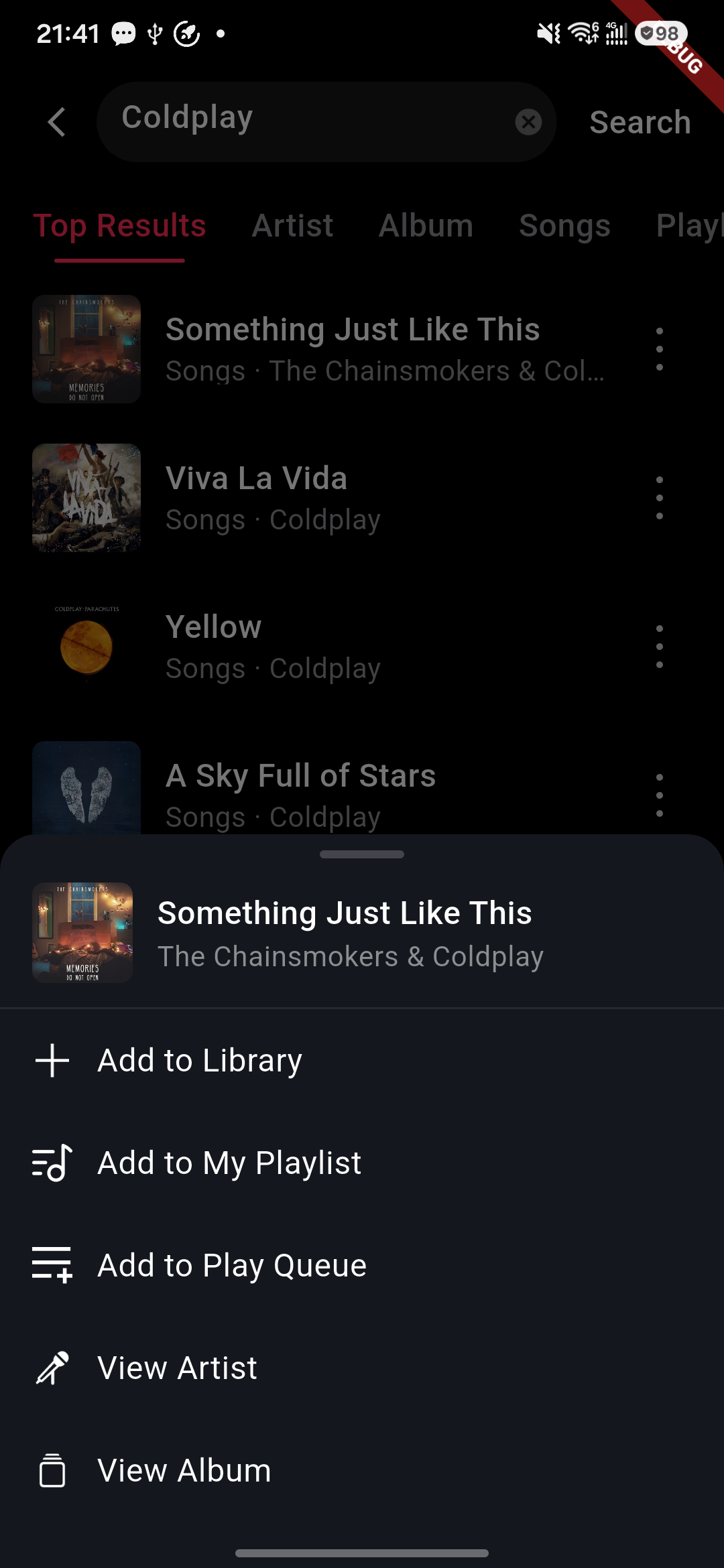 Apple Music song action menu.