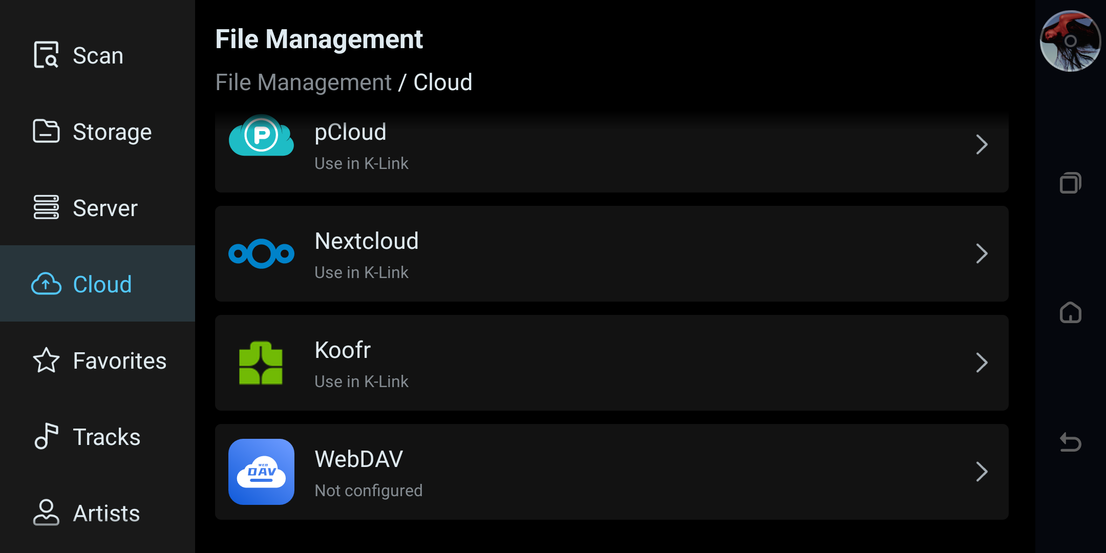 File Cloud page listing available cloud storage providers.