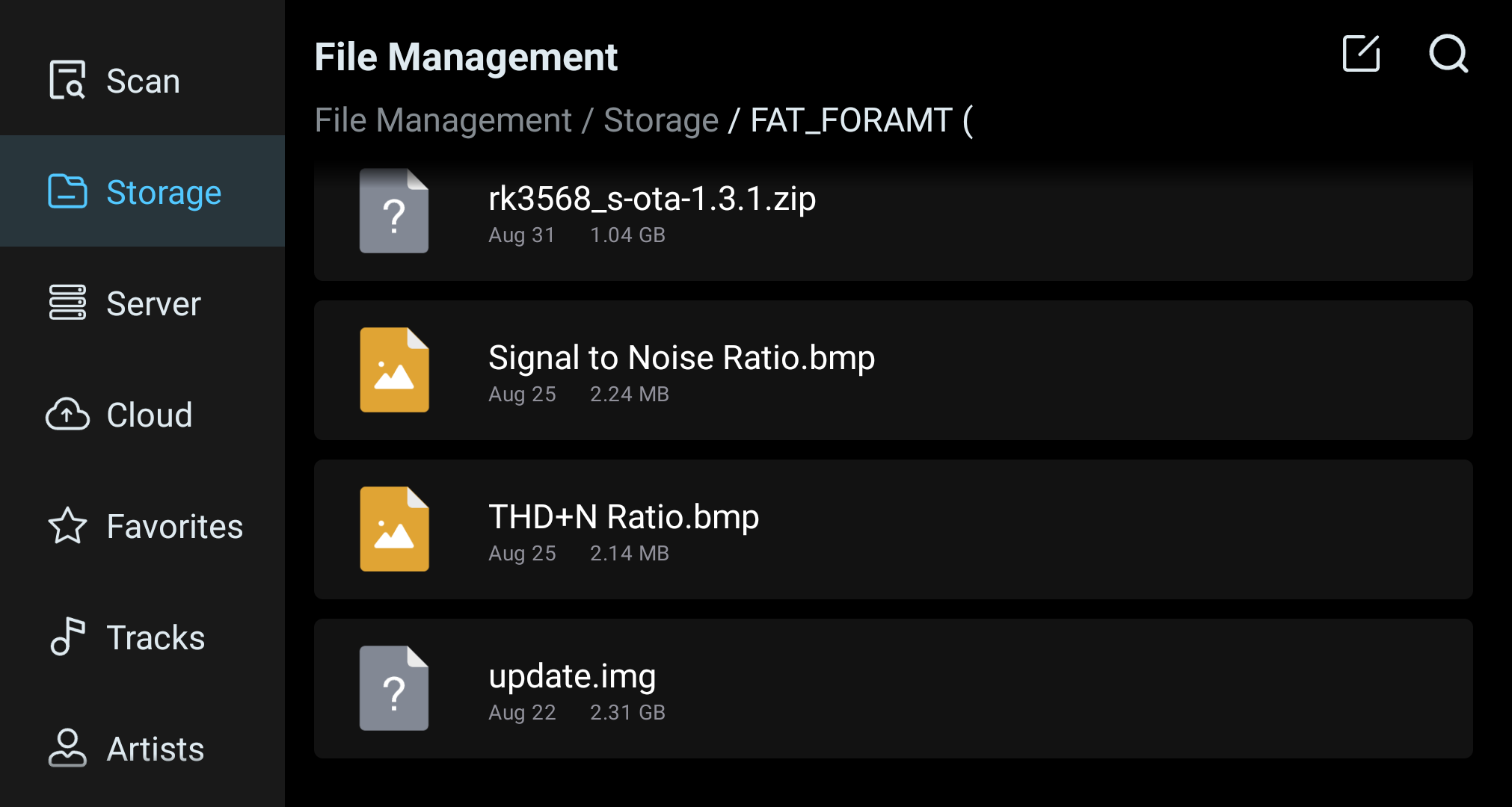 File Management folder-hierarchy view for a scanned storage source.