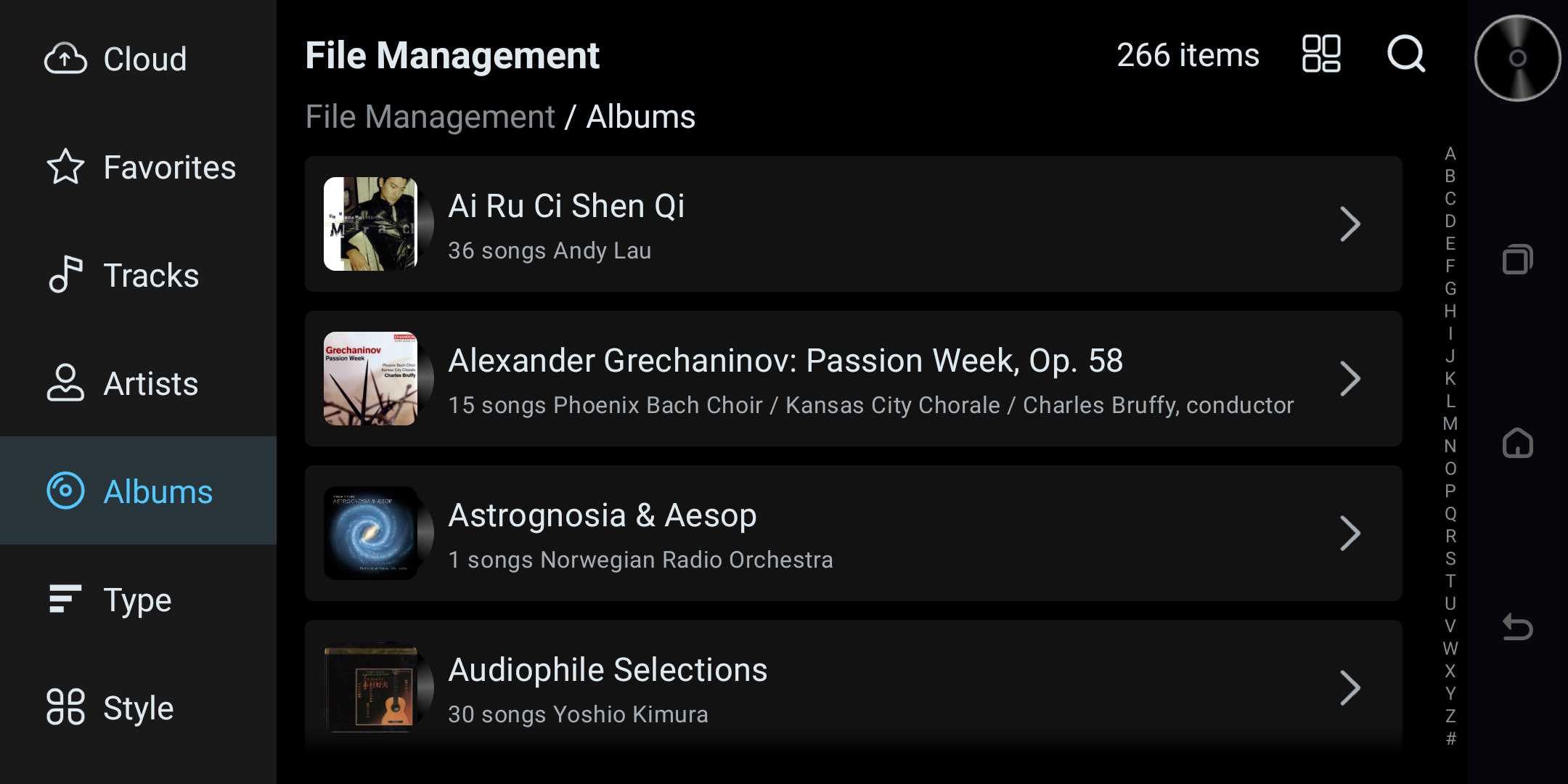 Music Library Albums list in the File app.