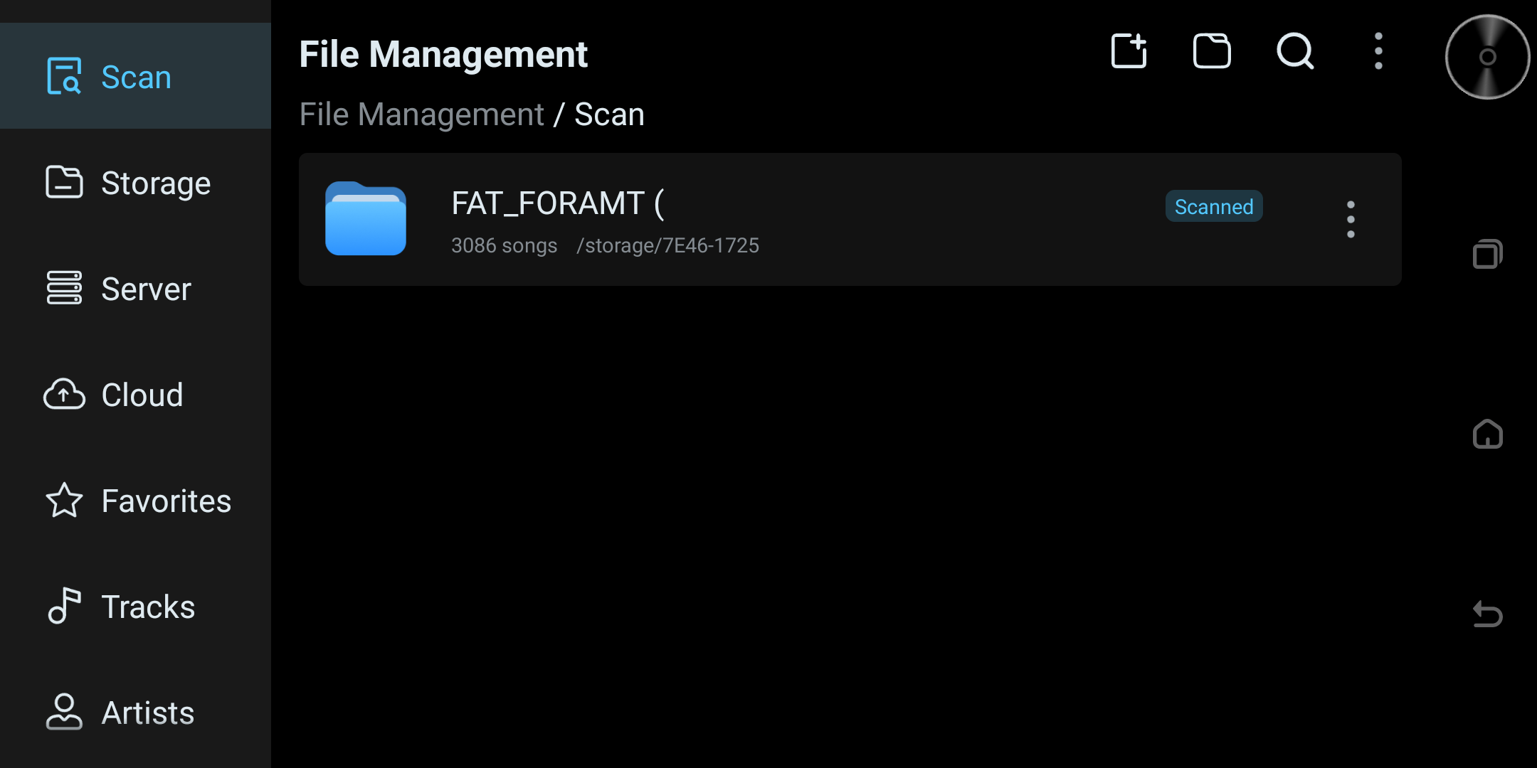 File app overview used to check scan status.