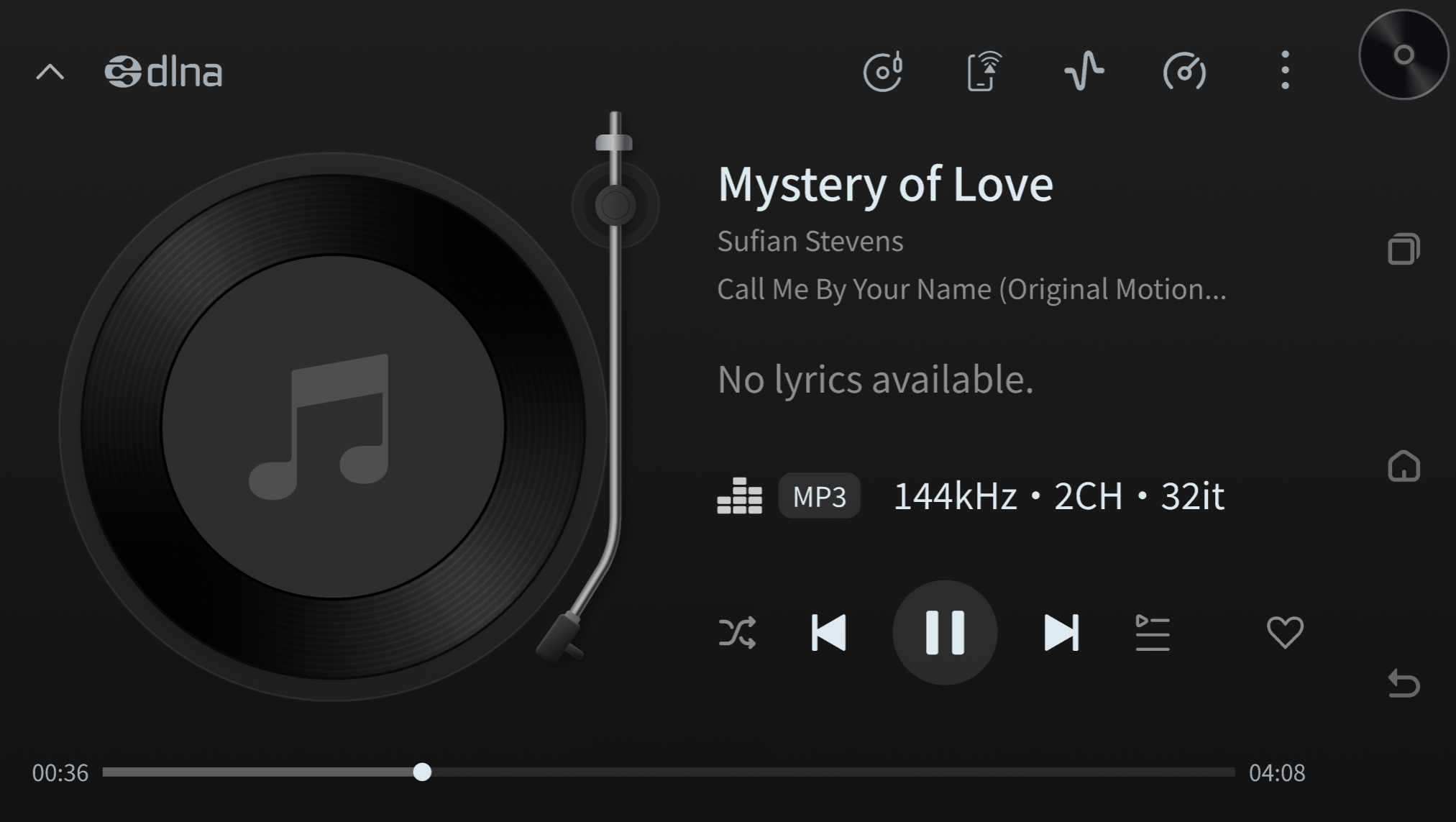 Music Player operation screen.