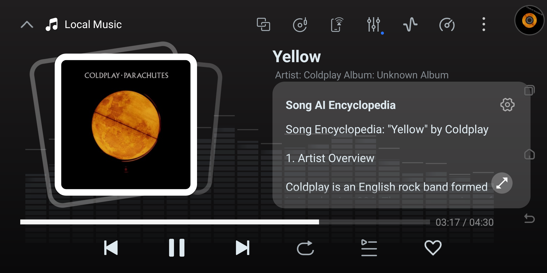 Room Acoustics example in Music Player.