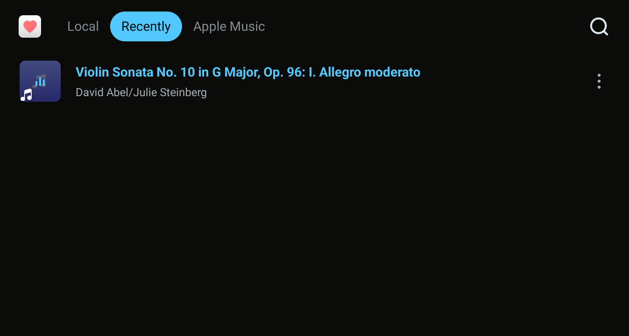 Collection app Recently tab showing a recently played item.