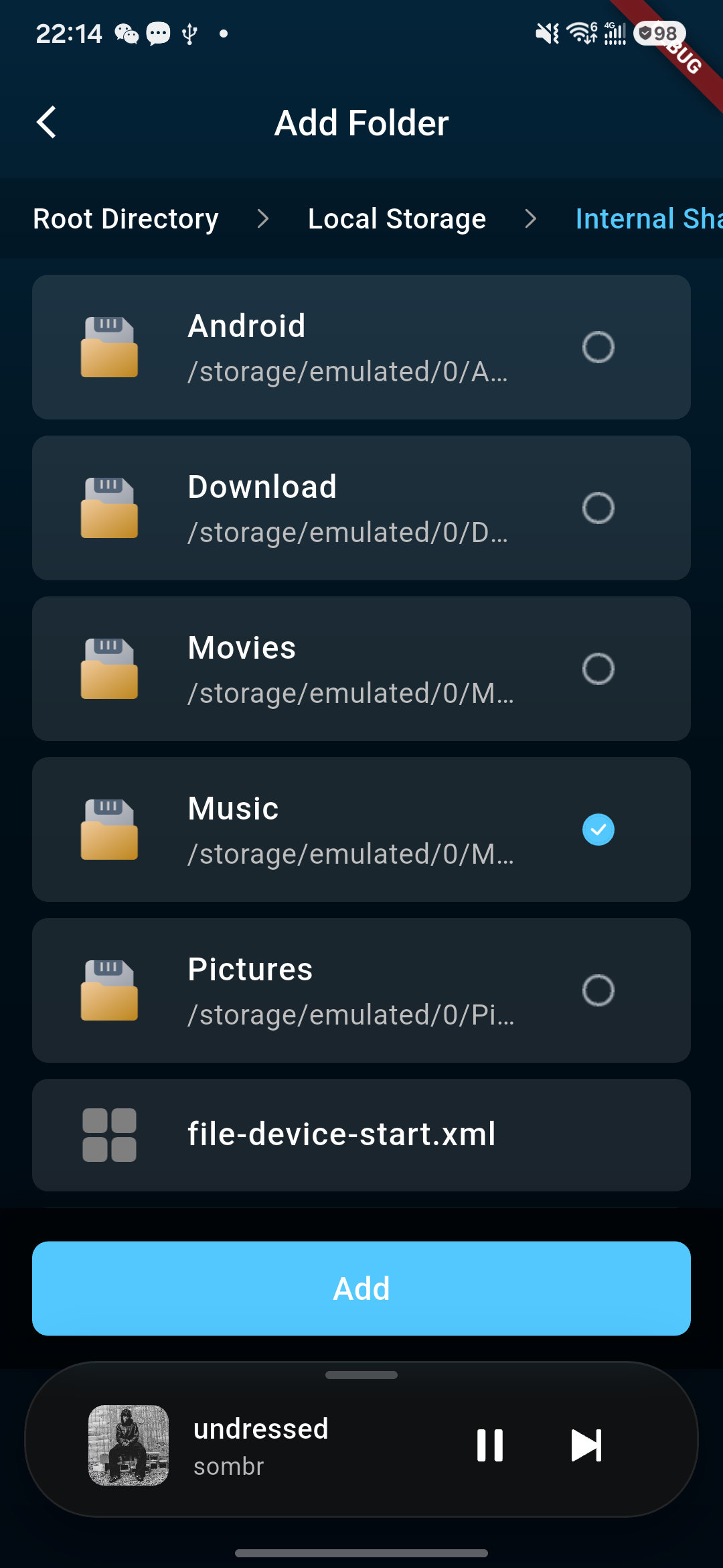 Folder selection for library scanning.