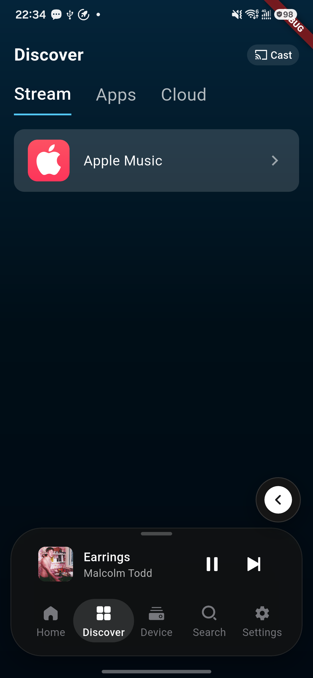 Kaiboer Home Discover screen with streaming, apps, and cloud entries.
