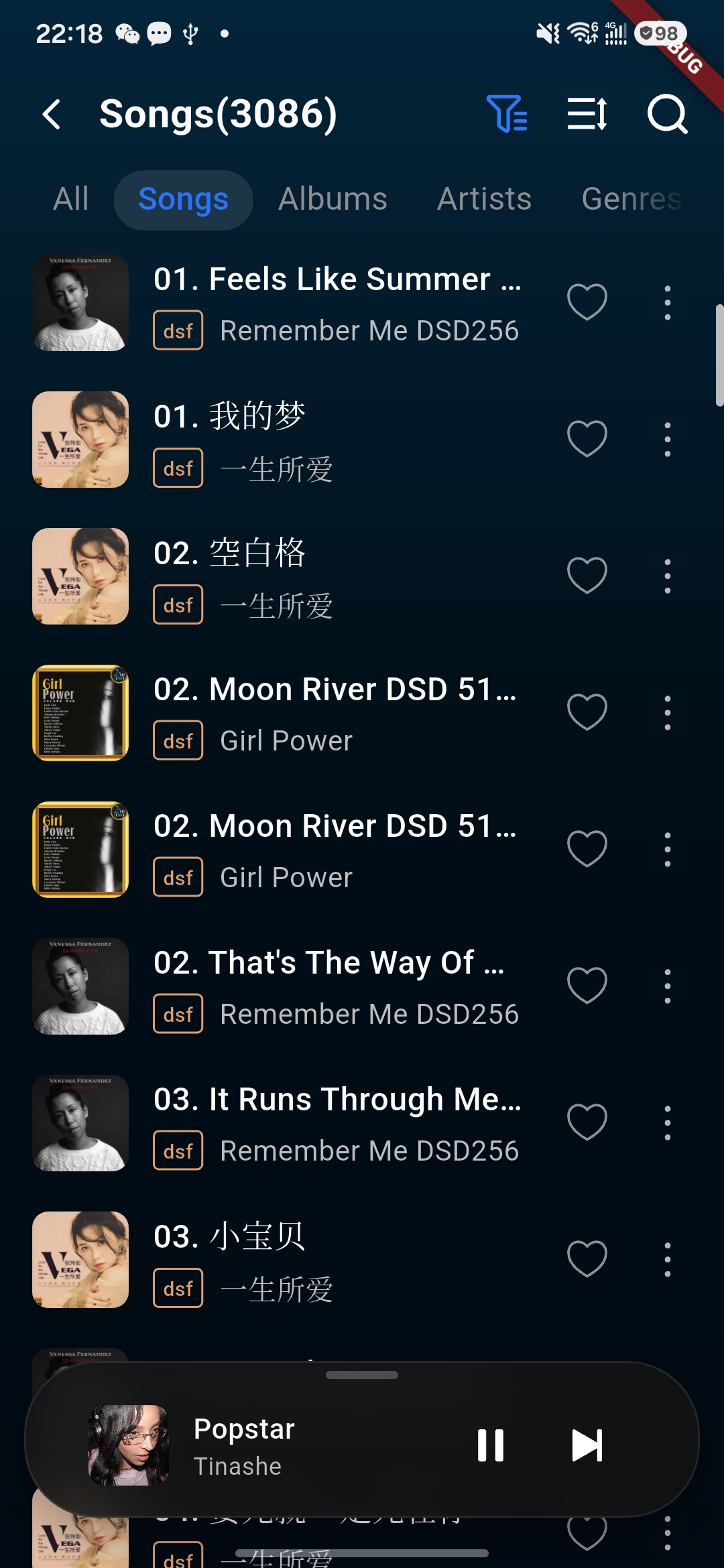 Music Library songs screen.