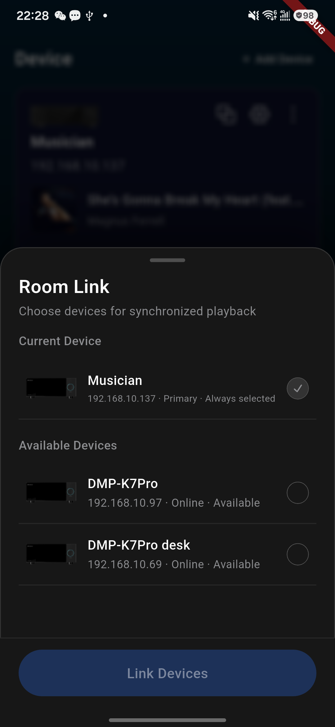 Room Link device picker.