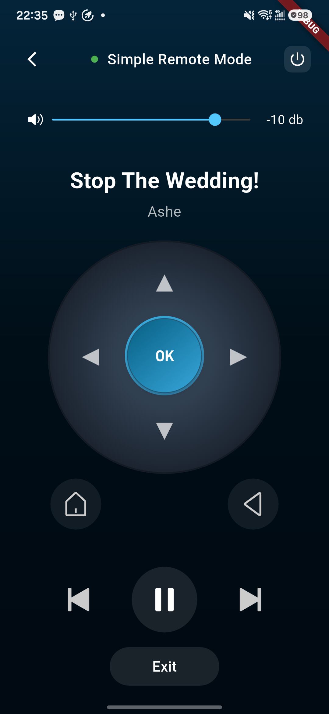 Simple remote-control screen with device actions.