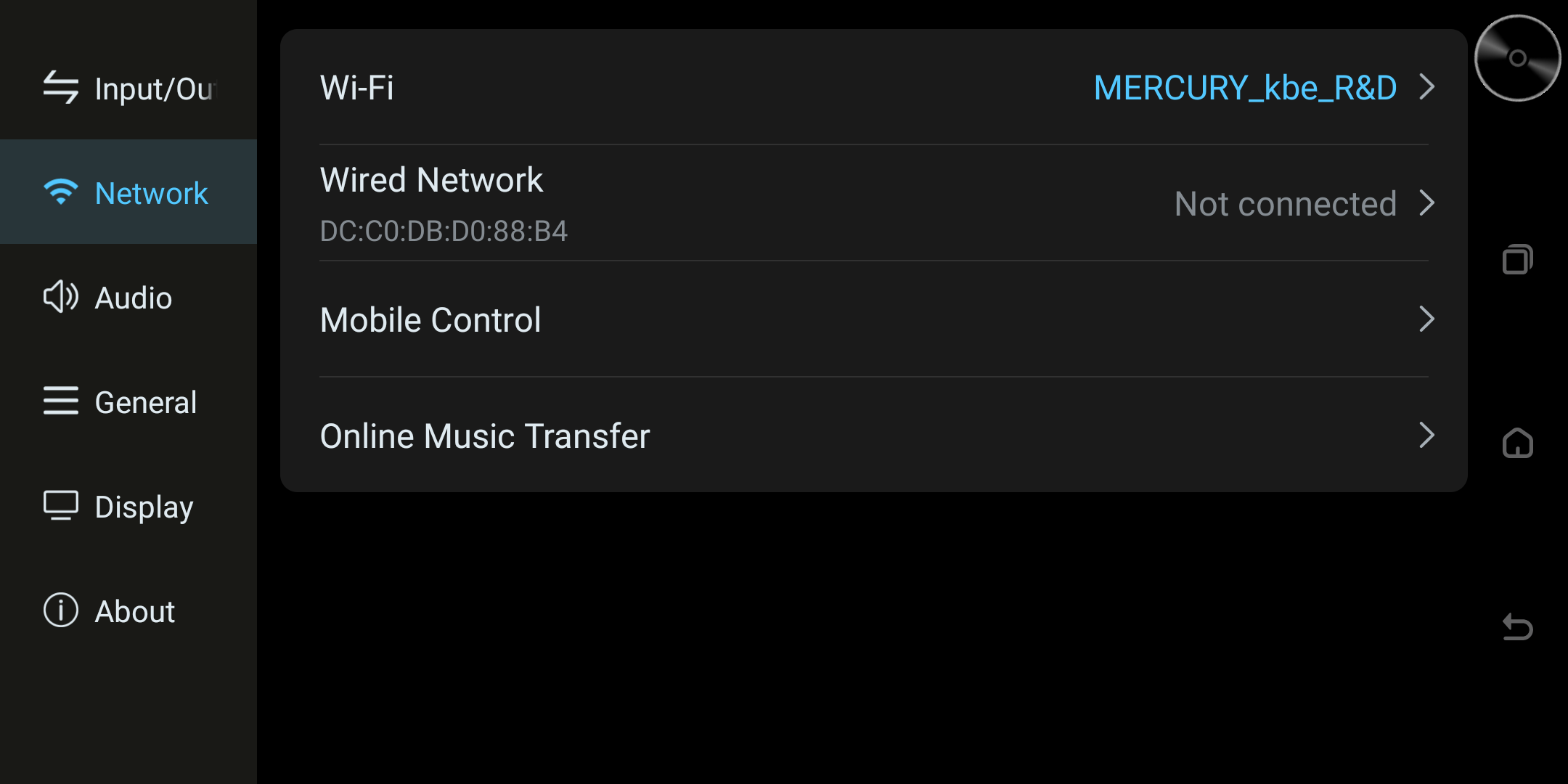 Network settings overview.