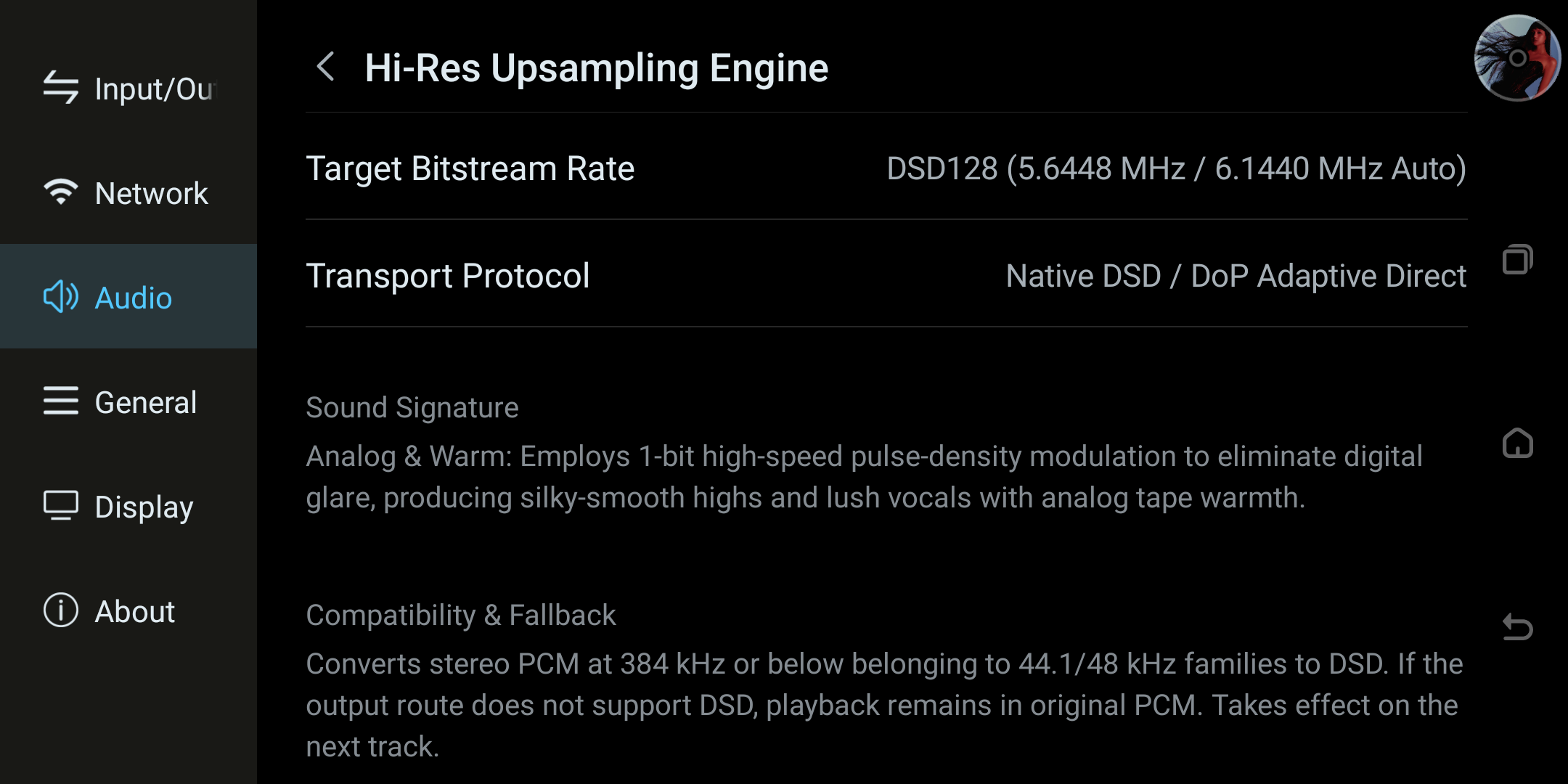 Hi-Res Upsampling Engine compatibility and fallback settings.